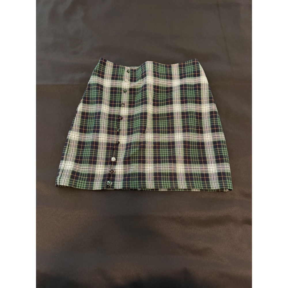 Blue Rain Francescas Green Plaid Mini Skirt Button Front A-Line WS31214 Size S
